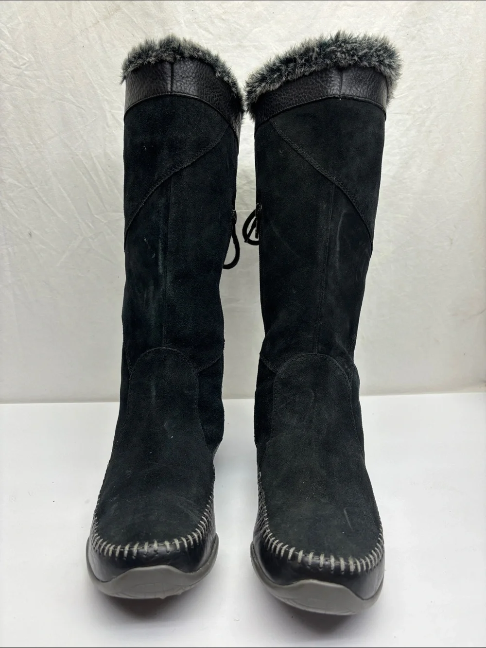 The North face Women's Black Suede Fur-Trim Winter Boots, SZ 8